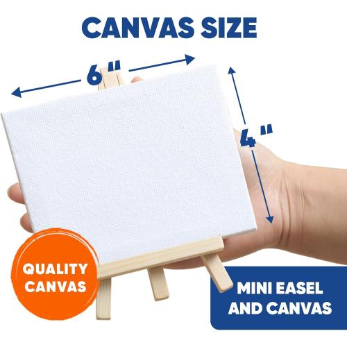 Set of 6 Mini Canvases 4x6 & Easel Set with Watercolors Paint - Party Favors for Kids 3 to 5 - Goody Bag Stuffers - Return Gifts for Kids Birthday - Small Canvases for Painting