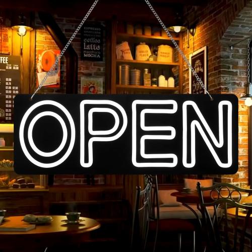 32x12 Extra Large LED Open Signs for Business, Apanibu 2 Lines Unique Design Super Bright Neon Open Sign with Chain, 5 Levels Adjustable Brightness for Retail Shop Window Salon Restaurant (White)