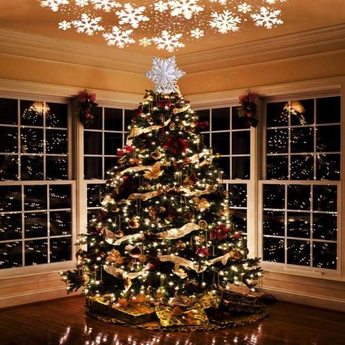 AerWo Christmas Tree Topper Lighted Snowflake Tree Topper with Magic Rotating Snowflake Projector, 3D Glitter Projector Xmas Tree Topper for Christmas Tree Decorations