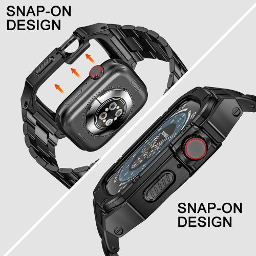 Stainless Steel Watch Band with Case Compatible with Apple Watch Series SE 3 2 1/6 5 4 (40mm) Series 9 8 7 3 2 1 (41mm 38mm), Metal Protective Bumper Cover for iWatch Bands Men (Black)