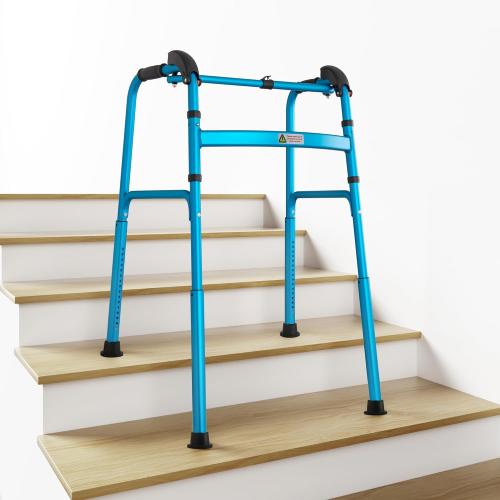 Foldable Stair Climbing Walker for Seniors, Adjustable Height Wheel-Free Walking Aid, Lightweight Aluminum Alloy Support Up to 300lbs, Portable Stair Assist Bar for Elderly & Mobility Impaired