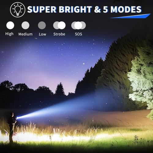 2 Pack Rechargeable Flashlights High Lumens, Super Bright Flashlight, 5Modes LED Flashlight Rechargeable, Adjustable Tactical Flashlights High Powered, Flash Lights for Emergency Camping Home