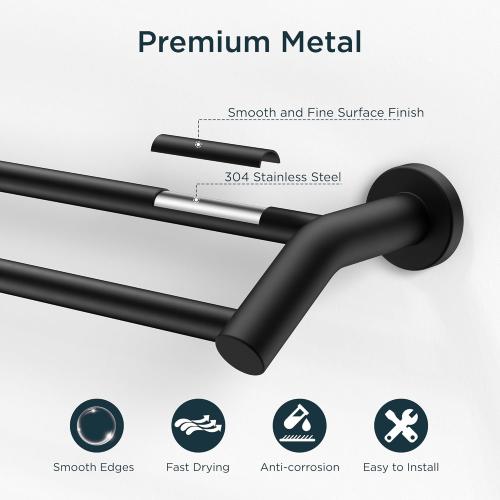Size 24 Color Black Double Towel Bar 24 Inch, Heavy Duty SUS304 Stainless Steel Dual Towel Racks for Bathroom Wall Mount, Space Saving Towel Rod Towel Holder Rail, Matte Black