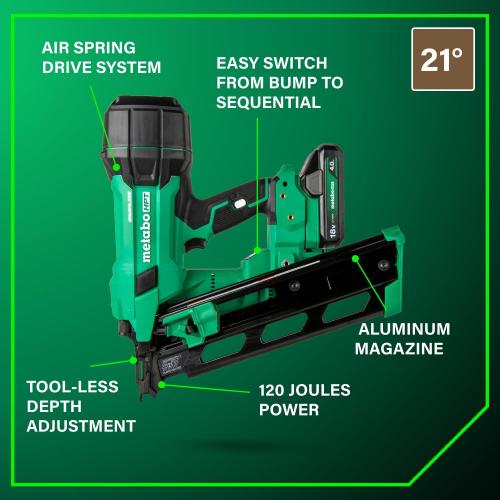 Metabo HPT 18V MultiVolt Cordless 21° Framing Nailer Kit, 3-1/2 Plastic Strip Framing Cordless Nailer, Power Tool with 4.0Ah Lithium Ion Battery, Drives 2 to 3-1/2 Nails, NR1890DRA