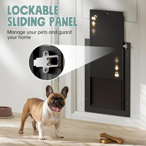 Dog Door for Door All Aluminum 3 Flaps Black, Large Dog Doggy Doggie Door, Heavy Duty Pet Door for Dogs Cats, with Insulation Flap, Telescoping Tunnel, Sliding Closing Panel, for Pets Up to 110lb