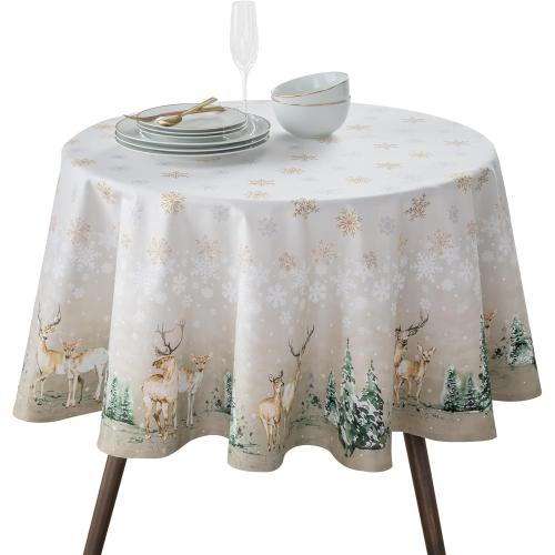 Maison d' Hermine Table Cloth Round Table 100% Cotton 69 Inches Fall Tablecloth Reusable Everyday Use for Thanksgiving Christmas Decorations Dining Farmhouse Party (Deer in The Woods)