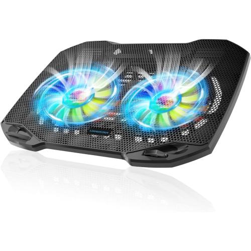 Black 11-15.6 LIANGSTAR Laptop Cooling Pad, Gaming Laptop Cooler with 2 Quiet Big Fans, RGB 7 Color Light Change, Portable USB Laptop Stand 11 to 15.6 Inch, Slim and Easy Carry Working Study Outdoor Travel