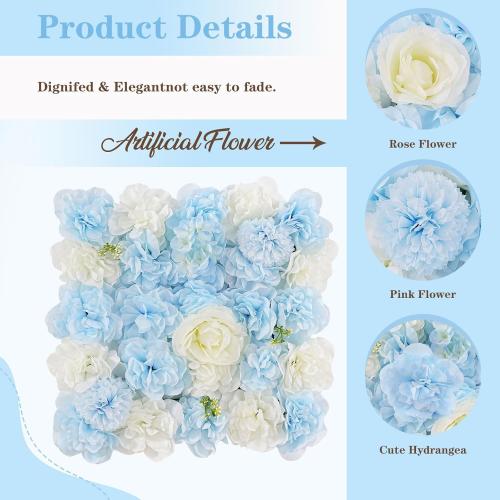 MoKoHouse Blue Backdrop Artificial Flower Wall: 12 Packs 15x15 Inches Photo Backdrop Panels Silk Flower Wall for Wedding Party Baby Bridal Shower