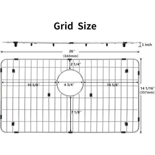 Kitchen Sink Grid and Sink Protectors, 26 Stainless Steel Sink Grids | Stainless Steel Sink Grids for Bottom of Kitchen Sinks, 26 x 14 1/16 with Rear Drain for Single Bowl Sinks