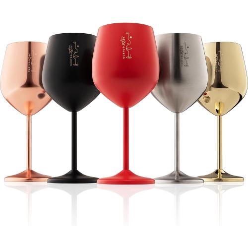 Gusto Nostro Stainless Steel Wine Glass - 18 oz - Unbreakable Colorful Wine Glasses for Travel, Camping and Pool - Fancy, Unique and Cool Portable Metal Wine Glass for Outdoor, Picnics (Set of 2)