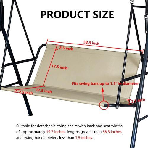Swing Seat Replacement Cover for Outdoor Patio Swing 3 Seater 600D Upgraded Thicken Oxford Waterproof Fabric Porch Swing Chair Cushion Covers (Beige, 58.3x19.5x19.5 inches)