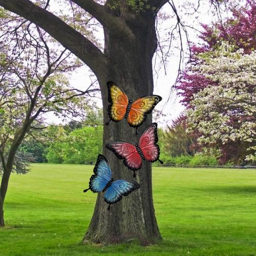 ABELOTS Metal Butterfly Wall Decor - 21 Oversized Outdoor Fence and Indoor Art Decor,Hanging Decoration for Garden Yard Living Room Bedroom Patio Balcony(3 Pack)