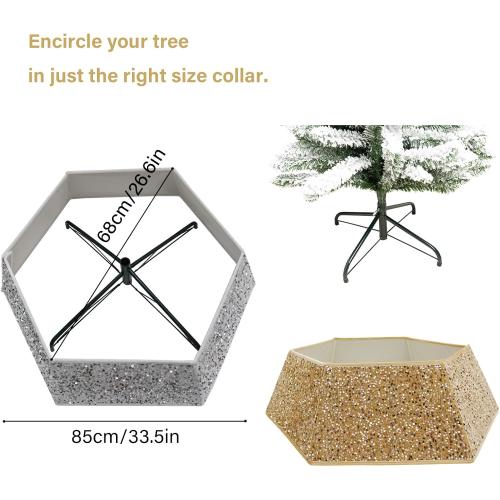 Champagne Gold Christmas Tree Collar with Sparkling Sequins,Christmas Tree Collars for Atificial Trees, 33.5 Inch Christmas Tree Skirt, Xmas Tree Stand Base Cover,Holiday Home Decor Tree Ring(Large)