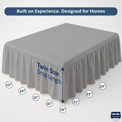 Ruffled Bed Skirt with Split Corners-Dust Ruffle - 21 Drop 100% Microfiber Soft,Sheen & Luxurious Look - Bed Skirts (Light Grey -Twin)