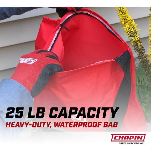 Chapin 84700A 25-Pound Professional Handheld Bag Seed spreader with Waterproof Bag, Enclosed Gears, Rear Baffle, Adjustable Shoulder Strap and Multiple Spread Options, Red