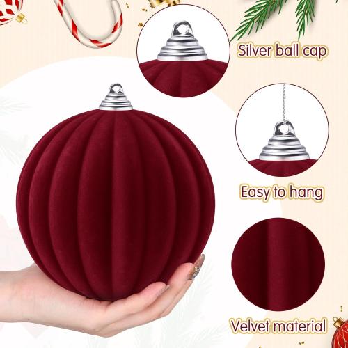Syhood 4 Pcs 6 Inch Velvet Christmas Balls Large Velvet Ornaments Balls Xmas Tree Decorations Hanging Flocked Ornaments for Christmas Tree Home Garland Holiday Party Decor (Burgundy)