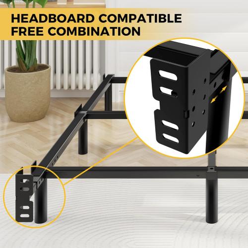 Queen Bed Frame with Smart LED Lights, 7 Inch Basics Metal Bed Frame, Heavy Duty 9-Leg Base for Box Spring and Mattress, Noise-Free, Easy Assembly, Black