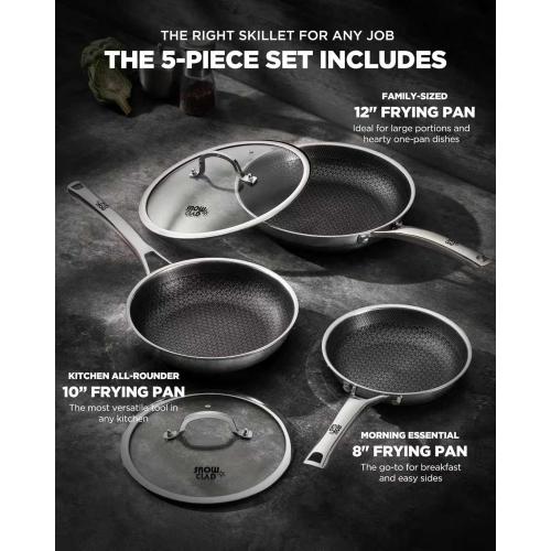 Non Stick Frying Pans, 12-inch with Lid, Hybrid Fajita Pans Nonstick,non stick Skillets Stainless Steel, Dishwasher & Oven-Safe, Induction Compatible Cooking Pan, PFOA Free Cookware