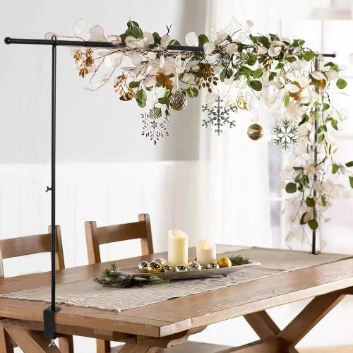 Over The Table Rod Stand with Clamps, 46-82”Length, Adjustable Metal Balloon Flower Arch Stand, Decorated Arch for Party, Birthday, Wedding, Halloween, Christmas, Black