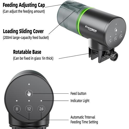 FREESEA Automatic Fish Feeder for Aquarium: Auto Fish Food Dispenser with Timer for Small Tank Betta Turtle - Battery Vacation Self Feeding for Flakes
