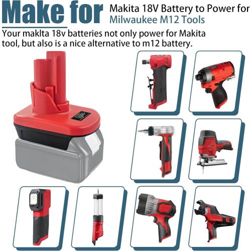 Battery Adapter for Makita 18V to M12, MT18M12 Adapter Convert for Makita 18V to Replace for Milwaukee 12V Li-ion Battery Work for Milwaukee M12 12V Power Tools