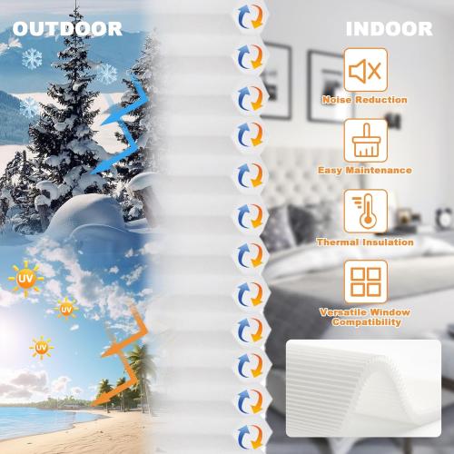 Persilux No Tools No Drill Light Filtering Cellular Shades for Windows Cordless Top Down Bottom Up Honeycomb Blinds,Easy to Install Cellular Blinds for Indoor Windows, White, 31 W x 64 H