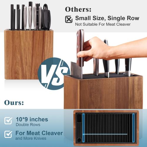 ENOKING XXL Acacia Wood Knife Holder – Large Universal Knife Block with Blade-Protecting Slots, Holds 26  Knives, Scissors, and Sharpening Rods, Space-Saving Kitchen Storage Organizer