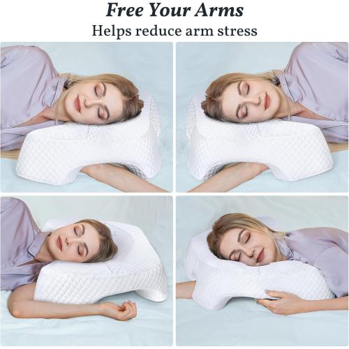 SAHEYER Side Sleeper Pillow with Arm Hole, Memory Foam Shoulder Pillow, Multi-Angle Armholes Pillow for Many Sleeping Positions, Ergonomic Support Pillow for Neck (White)