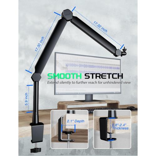 FIFINE Mic Boom Arm, Microphone Stand with Cable Management Channels, Extension Tube, Desk Clamp, Thread Adapter, Fully Adjustable Metal-Built Podcast Mic Arm for Streaming Gaming Recording-BM66T