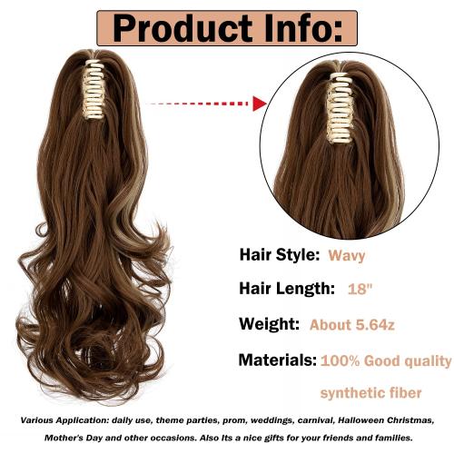 Claw Clip Ponytail Extension 24 Clip in Wavy Ponytail Hair Extensions Long Pony Tails for Women Extensions Ash Blonde Mix Light Brown Wave Hairpiece