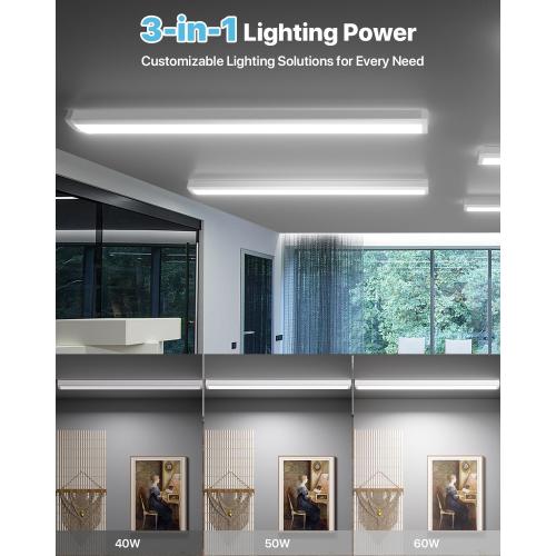 HYPERLITE 4FT LED Wraparound Light 6600LM, 60W/50W/40W, 4000K 48Inch Garage Ceiling Lights Surface Mount, AC120V ETL Listed Hardwired Led Light Fixture for Garage, Kitchen, Fluorescent Replacement,4P