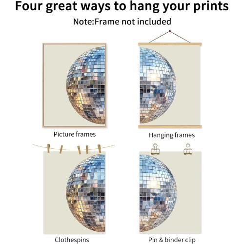 Size 24x36 Set of 2 Disco Ball Wall Art Aesthetic Preppy Canvas Wall Decor Disco Ball Poster Funky Art Retro Trendy Prints Girly Pictures for Living Room Bedroom 24x36 Inch Unframed Set of 2
