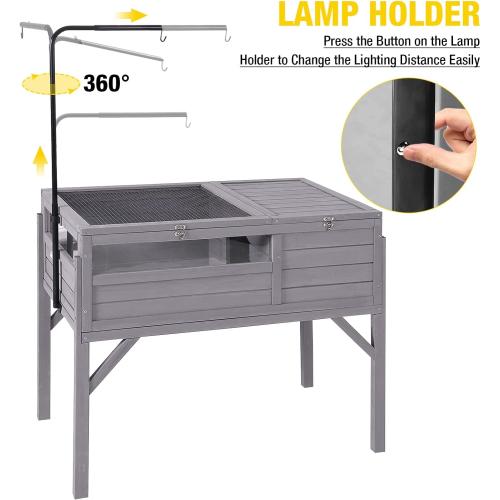 Aivituvin Tortoise Habitat, Wooden Tortoise House with Detachable Legs, Turtle Cage Reptile Terrarium with Lamp Holder