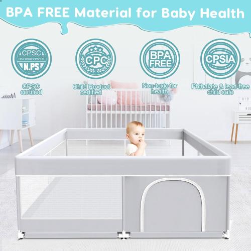 Grey 50*50*27 inches  Baby Playpen, 50x50 Inch Baby Playard for Babies and Toddlers, Play Pens for Indoor & Outdoor, Sturdy Safety Play Yard with Soft Breathable Mesh, Anti-Fall, Grey