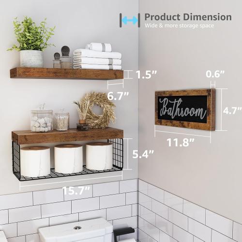QEEIG Bathroom Shelves with Decor Sign (Brown, 15.7)