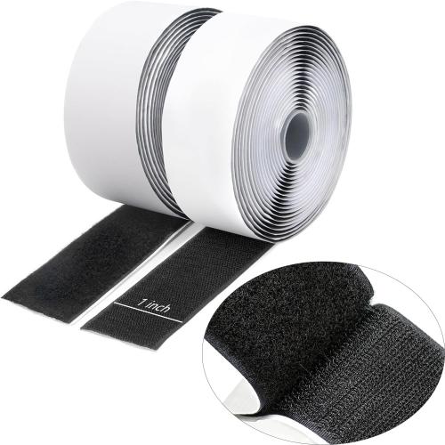 Strong Sticky Heavy Duty Hook and Loop Interlocking Tape Strips with Adhesive (Black, 1 inch 16.3 feet)