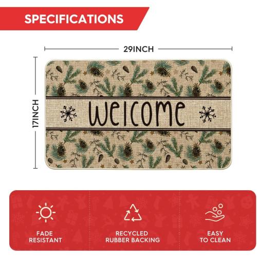 Artoid Mode Xmas Pinecone Star Welcome Christmas Doormat, Winter Low-Profile Switch Rug Home Decor Door Mat Floor Mat for Outdoor Indoor 17x29 Inch