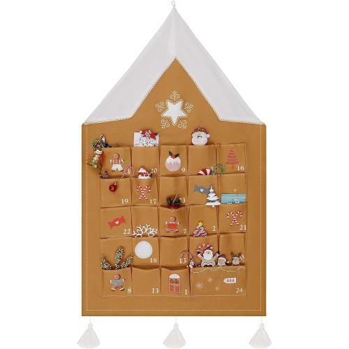 SATINIOR Christmas Advent Calendar with Pockets Gingerbread Empty Advent Calendar to Fill 24 Days Reusable Natural 24 Days Countdown Hanging Storage Bag for Home Xmas Countdown Decoration