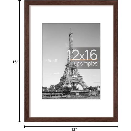 12x16 Picture Frame, Display Pictures 8.5x11 with Mat or 12 x 16 Without, Wall Hanging Poster Frames, Brown, 1 Pack