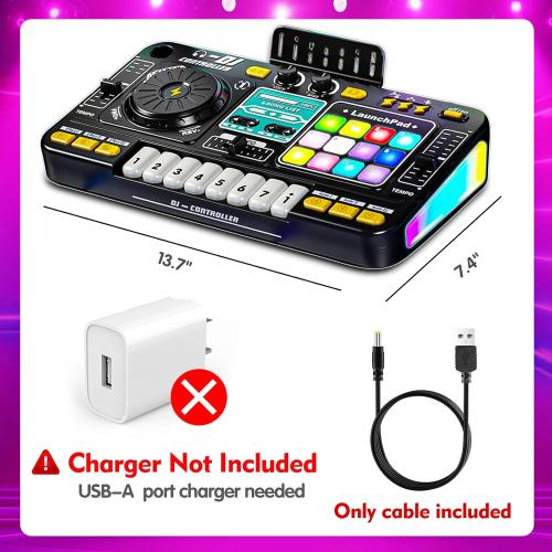 Kids DJ Mixer Controller Table Musical Toy Electronic Toy with LED Lights Sound Effect Microphone Piano DJ Board Key Musical Instruments Birthday Gift Toys for 3 4 5 6 7 Year Old Boy Girl