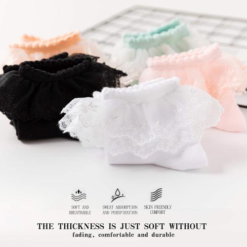 SRYL Women Ankle Socks, Lace Ruffle Frilly Cotton Trim Double Layer, Princess Dress Socks H08