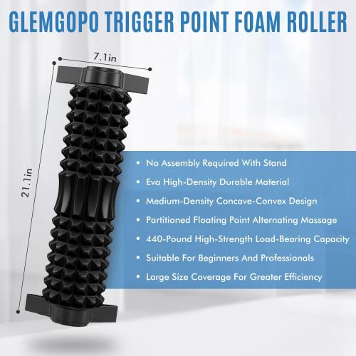 Trigger Point Foam Roller with Stand, 18 Inch Medium Density Foam Roller Long Yoga Roller Foam Exercise Roller for Physical Therapy, Muscles Deep Tissue, Pilates, Back Pain and Muscle Recovery (Black)