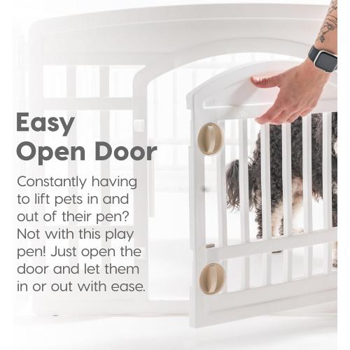 IRIS USA 24 4-Panel Dog Playpen with Door, 35 x 35 x 24, Puppy Playpen, Dog Play Pen Indoors, Pet Fence, Puppies/Small Dogs, White