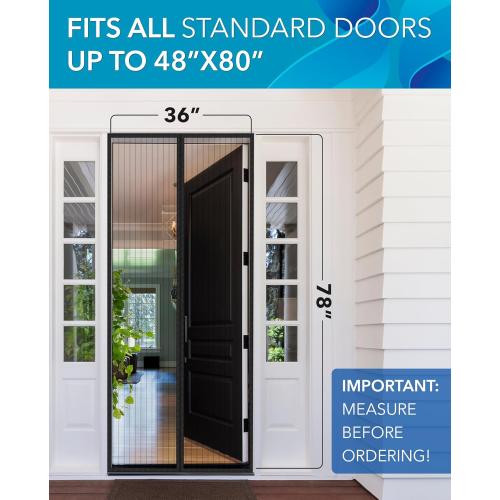 FLUX Magnetic Screen Door - Self-Closing, Pet-Friendly, Durable Polyester Mesh Screen Door with Powerful Magnetic Attachments, Keeps Bugs Out, Fits Sliding Doors and Standard Doors up to 36 x 78