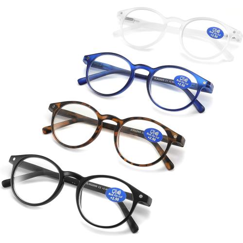 Reading Glasses Blue Light Blocking - Spring Hinges Round Eyeglasses for Men Women,4 Pairs Mix Color Anti Glare Filter Lightweight Readers with Pouches (4 Pairs Mix Color, 3.00)