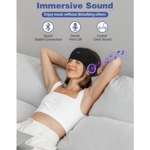 Adjustable Sleeping Headphones, 2-Pack Headband Headphones with Fastener, Bluetooth Headband with Thin Speakers Mic for Men Women, Yoga, Running, Workout, Travel - Black&Gray