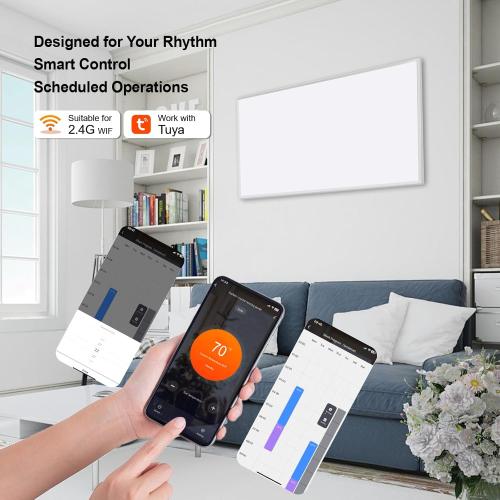 Space Heater for Indoor Use 600W– Wall Mounted Smart Infrared Heating Panel Appliance with Thermostat, Overheating Protection, Energy Efficient, 100% Flame Retardant, 10-Year Warranty