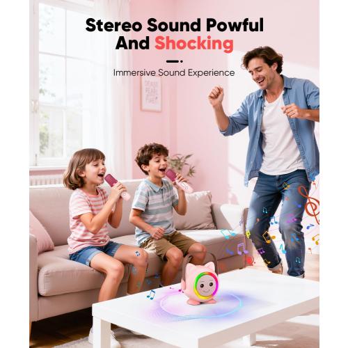 Mini Karaoke Machine Toy for Kids, Portable Karaoke Machine with 2 Wireless Microphone for 4,5,6,7,8,9,10,11,12  Years Old Christmas Birthday Gifts Girls Boys (Pink)