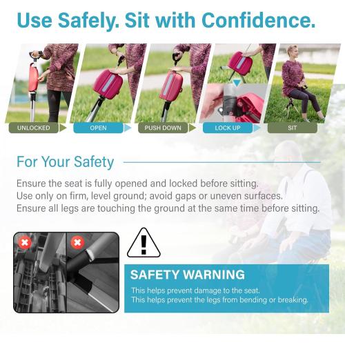 STEP2GOLD Ta-Da Chair Series 2- Portable Walking Stick, Cane with Seat, Foldable Chair, Hiking Stick, for Camping, Hiking, Lightweight Aluminum, Easy Carry, Anti-Slip