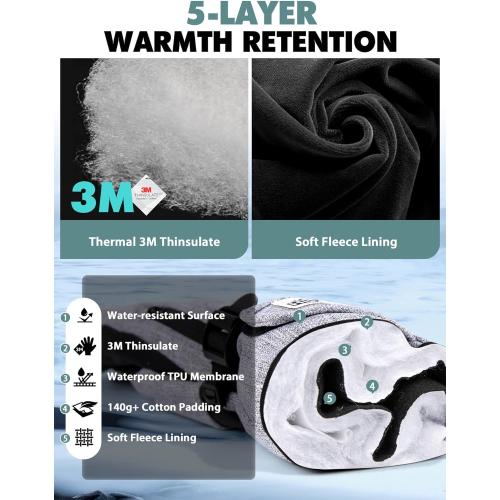 Hikenture Ski Gloves for Men&Women, 3M Thinsulate Waterproof Snow Gloves, Insulated Touchscreen Snowmobile Gloves for Cold Weather, Windproof Warm Skiing Gloves with Pocket